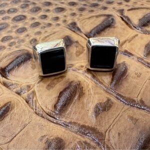 Black Onyx Square Earrings -Sterling Silver